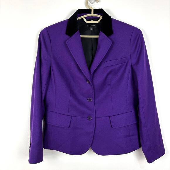 Talbots Purple Wool Blazer 12 Black velvet collar whimsigoth witchy preppy - Picture 1 of 9